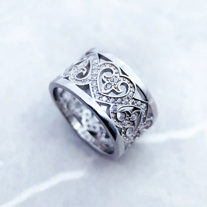 Damen-Bandring Arabesque Herzen vergoldet aus Sterlingsilber