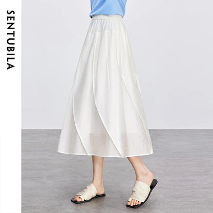 Damen Midi Rock aus Lyocell mit gemütlicher elastischer Taille im A-Linien-Stil