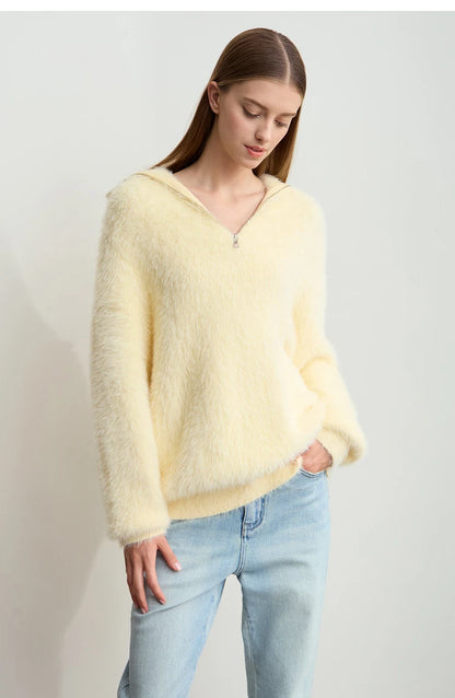 Damen-Rollkragenpullover Nerz-Imitat Reißverschluss locker dick Winter