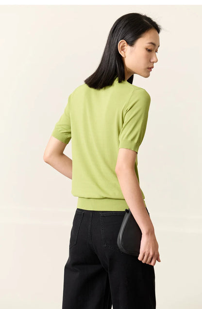 Damen Top im Minimalismus-Stil mit O-Ausschnitt und kontrastierenden Farben