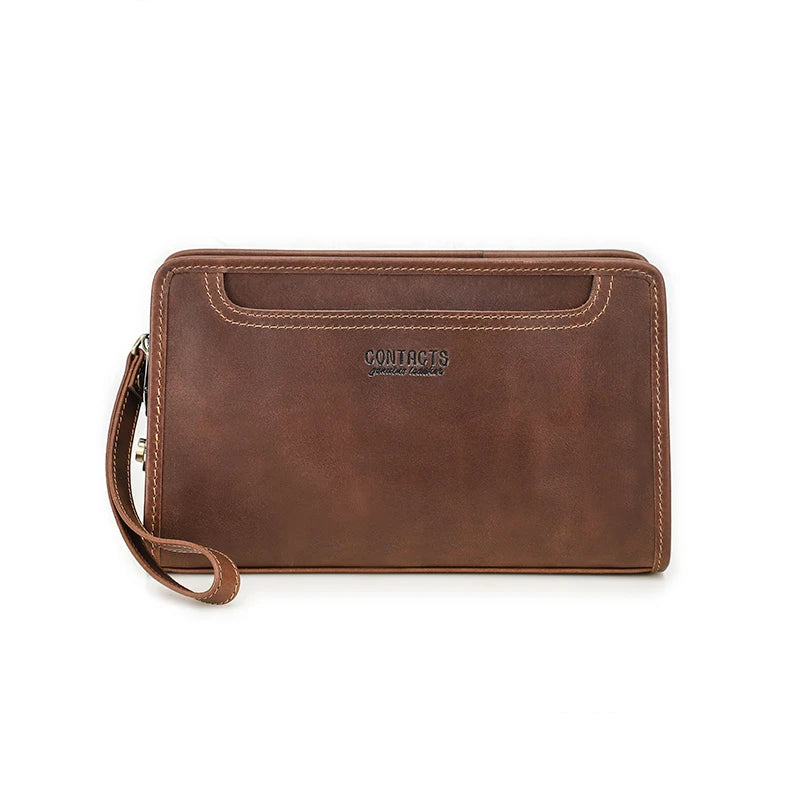 Braune Leder-Handtasche (Clutch) mit Trageschlaufe und eingelassenem CONTACT'S-Logo