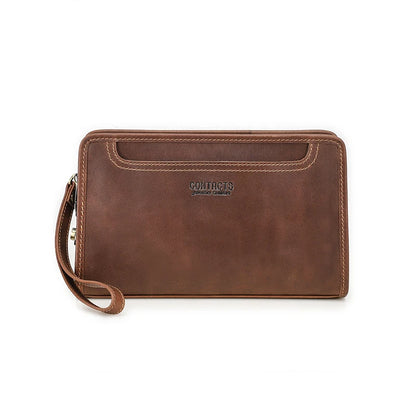 Braune Leder-Handtasche (Clutch) mit Trageschlaufe und eingelassenem CONTACT'S-Logo
