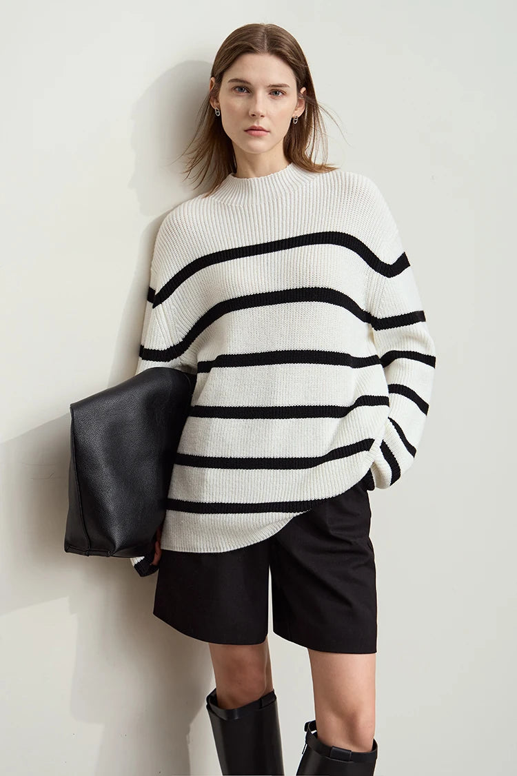 Damen-Strickjacke Streifen Stehkragen Kontrastfarben locker Weihnachten Winter