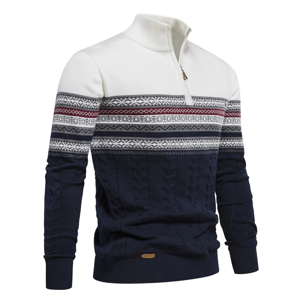 Herren Pullover aus hochwertiger Baumwolle mit Viertelreißverschluss und Stehkragen
