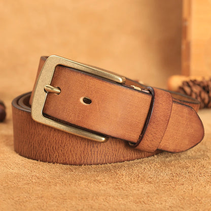 Herren Echtleder-Gürtel Vintage Kupferschnalle Handgemacht Rindsleder Jeans 3,8 cm