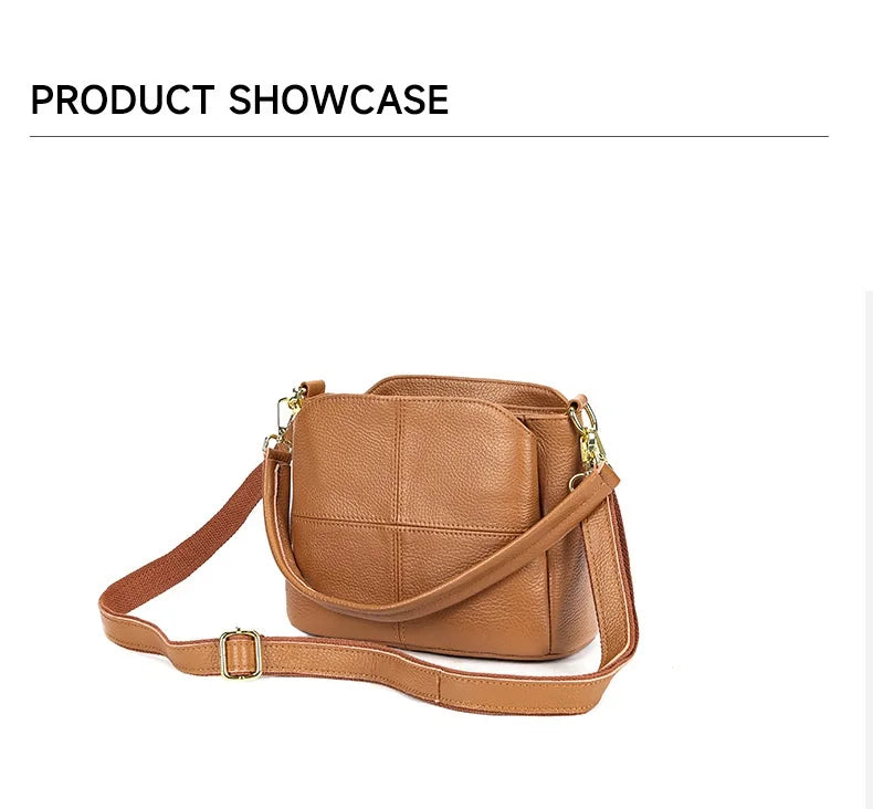 Damen-Schultertasche aus Leder Vintage Schwarz Großes Fassungsvermögen Crossbody-Tasche