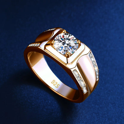 Herren-Moissanit-Ring mit 18K-Gelbgold-Plattierung aus Sterlingsilber Modernes Design