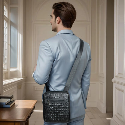 Herren-Umhängetasche aus Leder mit Kroko-Print, Große Crossbody-Tasche fürs Business