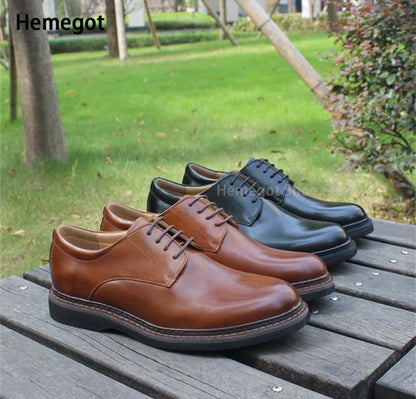 Retro Brown Business Shoes for Men Black Leather Round Toe Leather Shoes British Style Handmade Casual Shoes Men Plus-Size