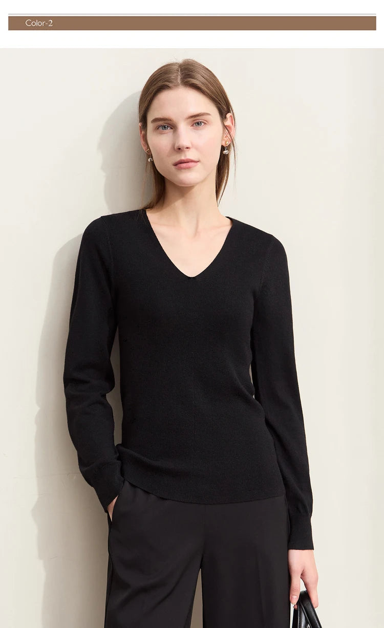Damen V-Ausschnitt Pullover Wolle-Seide Slim Pendler Herbst