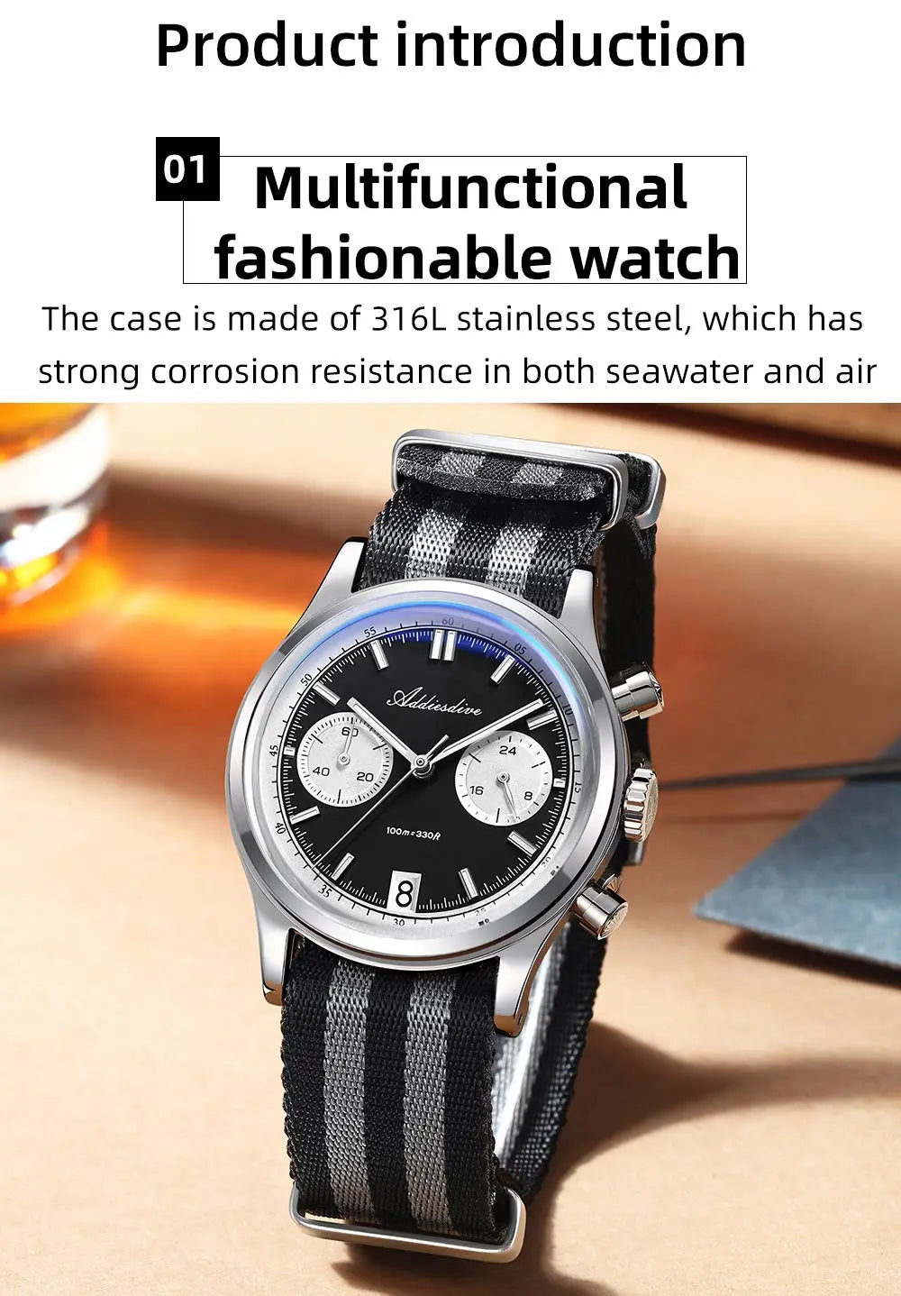 Herren-Chronograph mit Nylonarmband und Bubble-Mirror-Glas