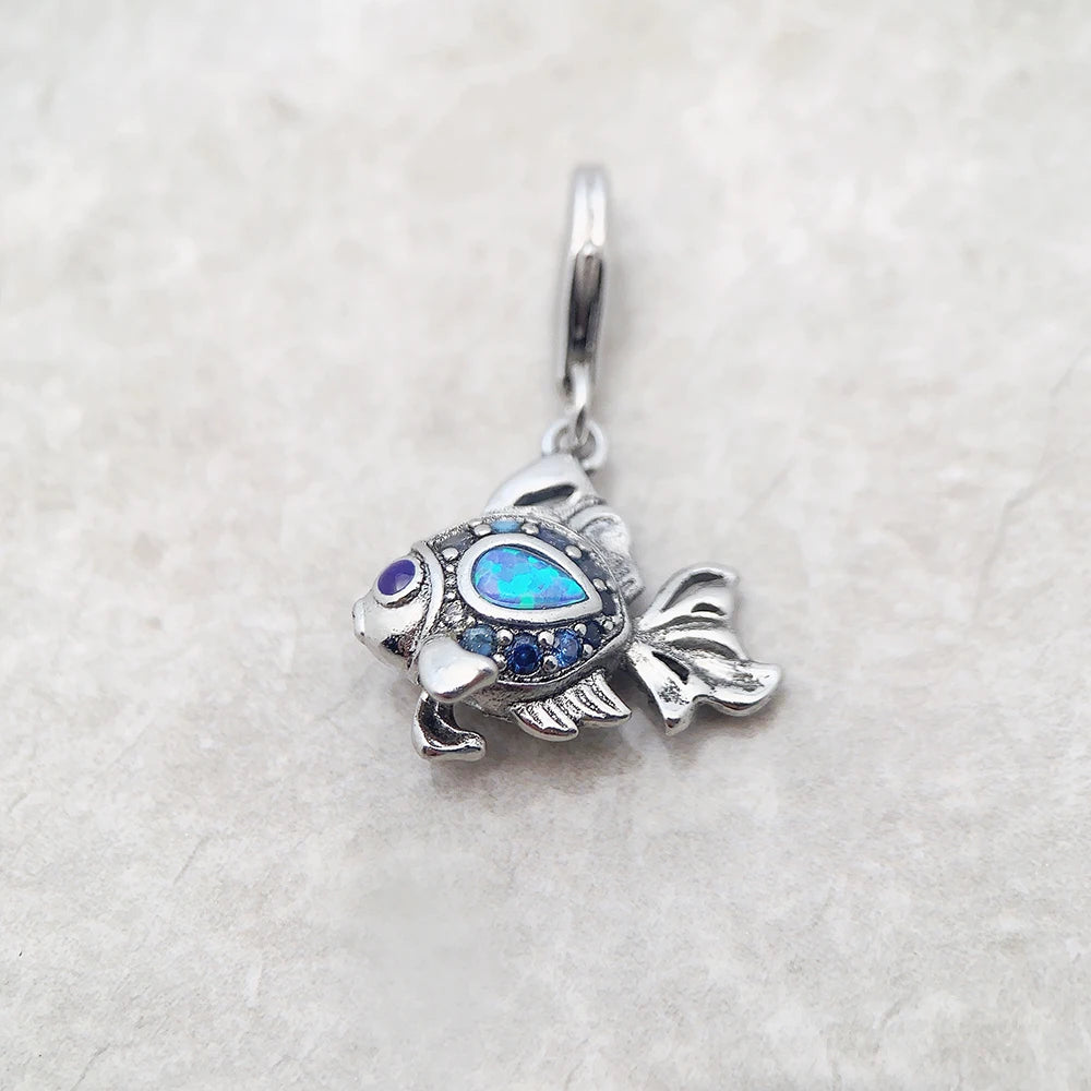 Damen-Charm-Anhänger Fisch blau maritim Glück aus Sterlingsilber
