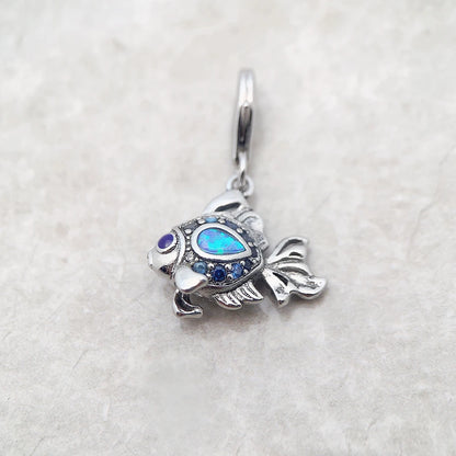 Damen-Charm-Anhänger Fisch blau maritim Glück aus Sterlingsilber