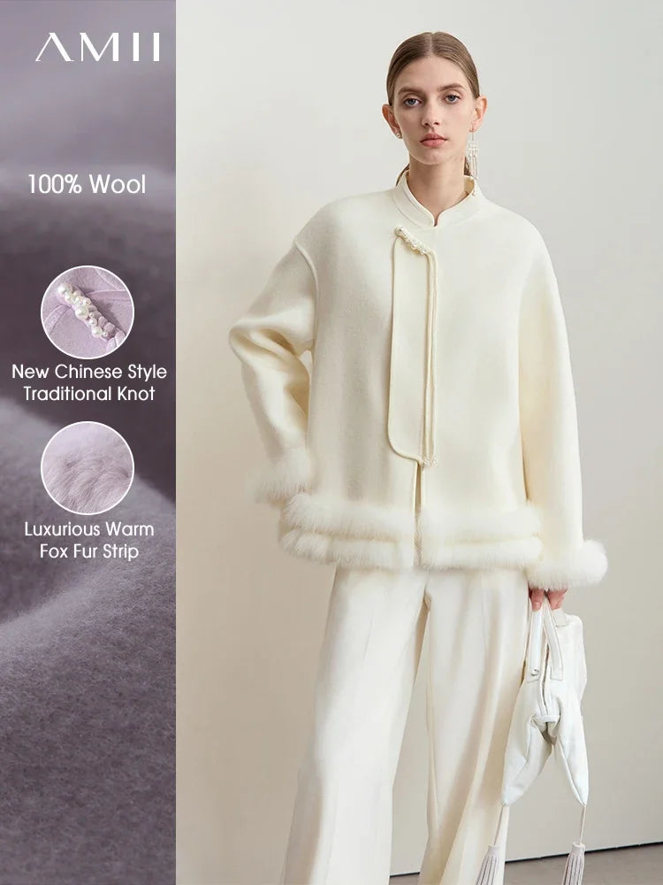 Damen Jacke im chinesischen Stil mit Perle Schnalle und Stehkragen