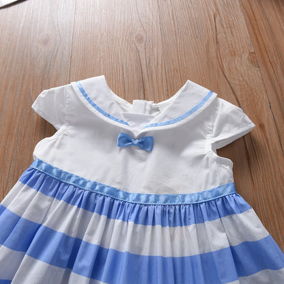 Mädchen Gestreifte Kleider 2023 Neue Sommer Casual Mädchen Kurzarm Kleid Tägliche Kleider Kinder Baumwolle Kleidung 2-6T