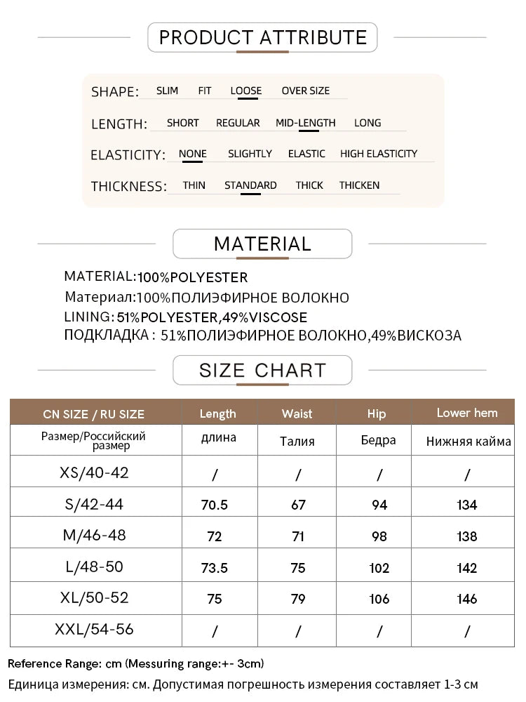Produktattribute-Tabelle mit Material- und Größenangaben