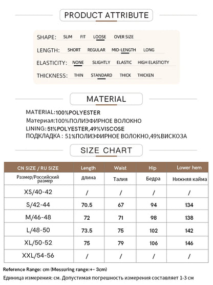 Produktattribute-Tabelle mit Material- und Größenangaben