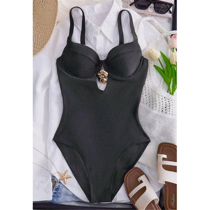 Damen-Badeanzug Cut-Out Bügel High-Leg Monokini Weste gepolstert