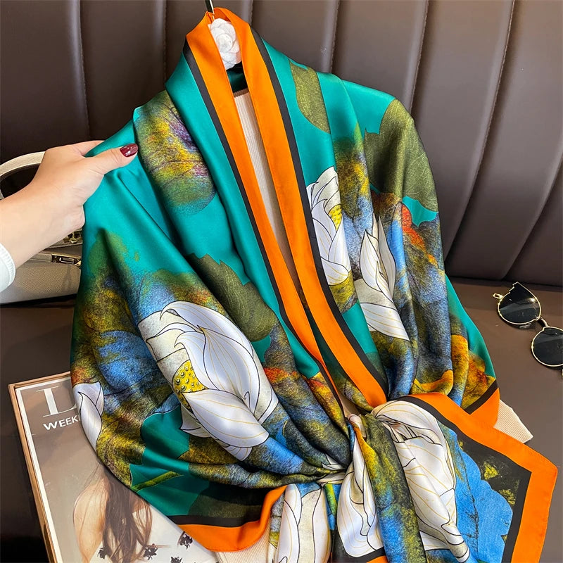 Damen Seidenschal groß 180x90cm Sommer Strand Foulard Bandana weich