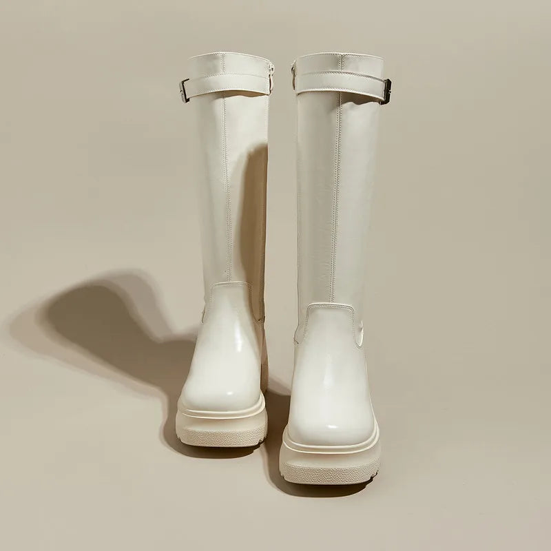 Damen Lange Stiefel im modischen Stil mit 10 cm hoher Plattform