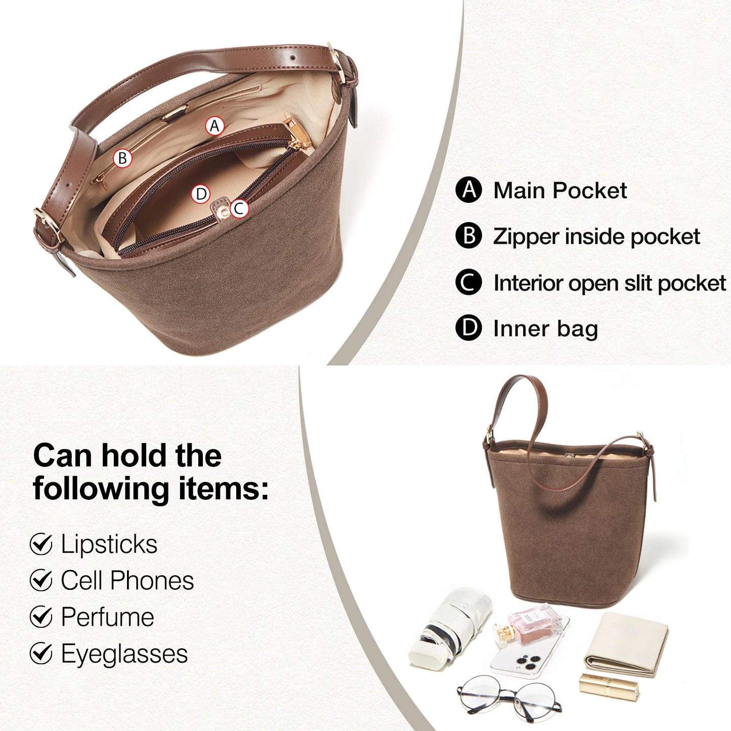 Damen Umhängetasche aus Wildleder 2-in-1 im Retro Stil Crossbody