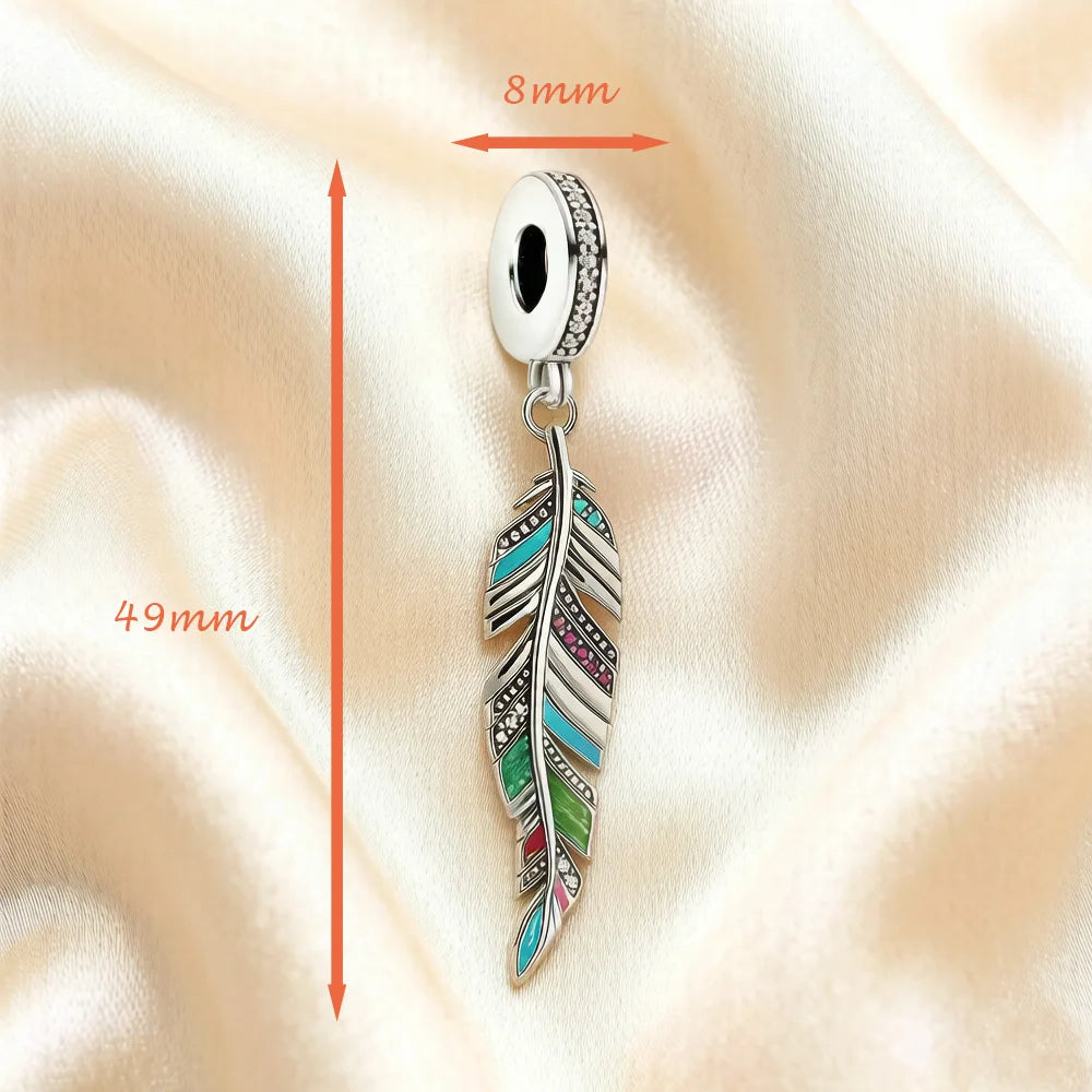 Damen-Charm-Anhänger bunte Federn Sommer aus Sterlingsilber