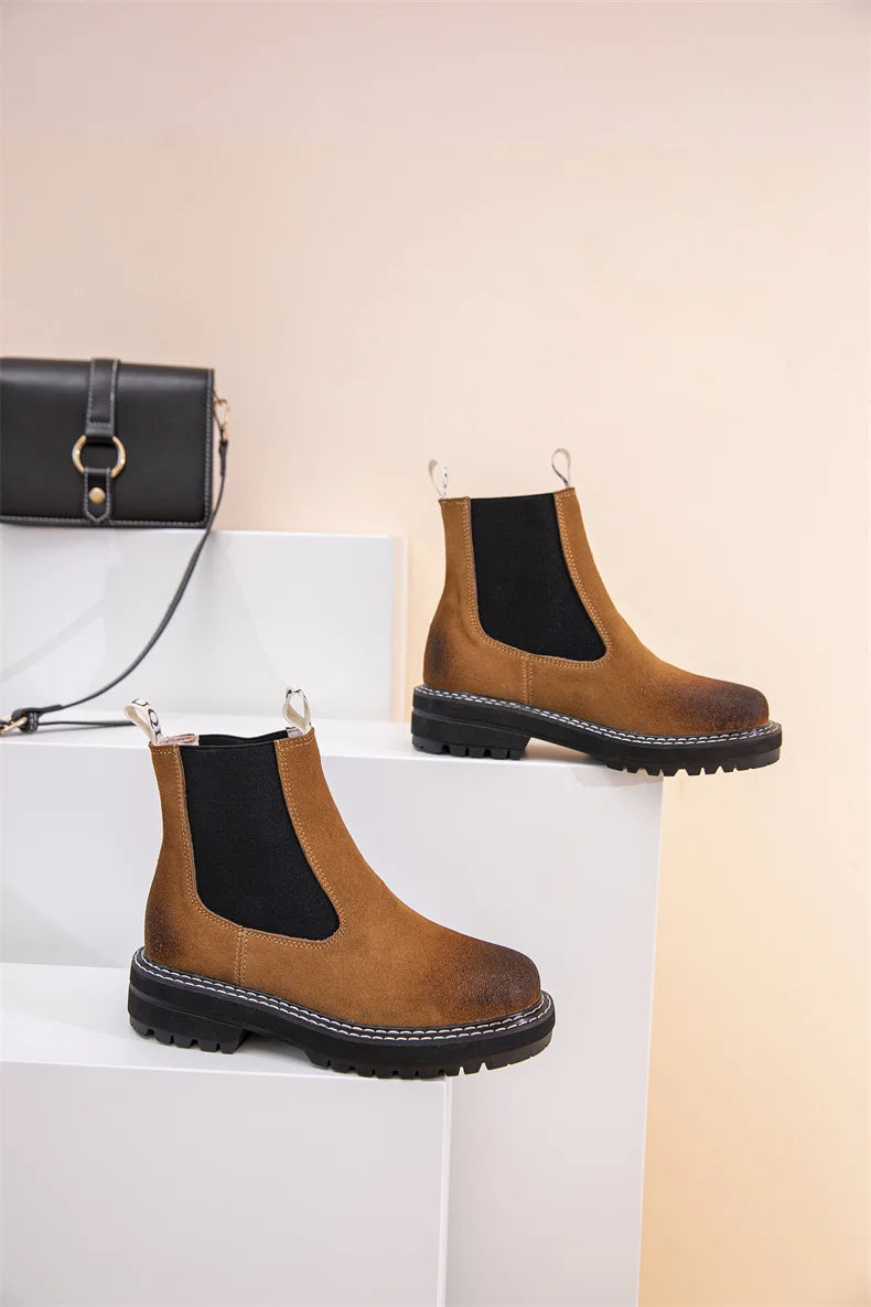 Women Winter Boots Sued Genuine Leather  New Fashion British Style Women Chelsea Boots Large Size 41　42　43 Female Ankle Boots