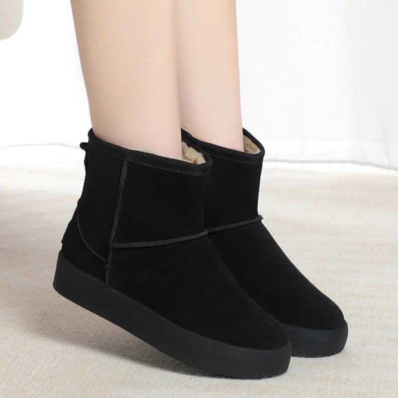 Damen Schnee Stiefel aus echtem Leder mit warmem Wollfutter