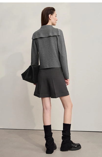 Damen-Rollkragenpullover Wolle gerade einfarbig minimalistisch Herbst