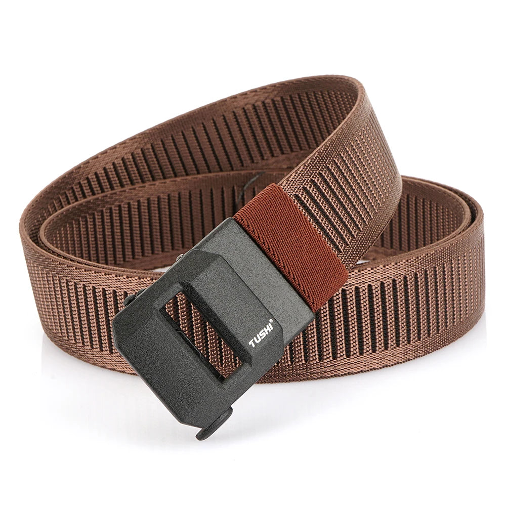 Herren-Gürtel aus elastischem Nylon mit automatischer Metallschnalle, 100–120 cm Länge