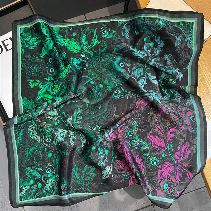 Damen Seidenschal Blumenprint quadratisch Halstuch Hijab Bandana Frühling B