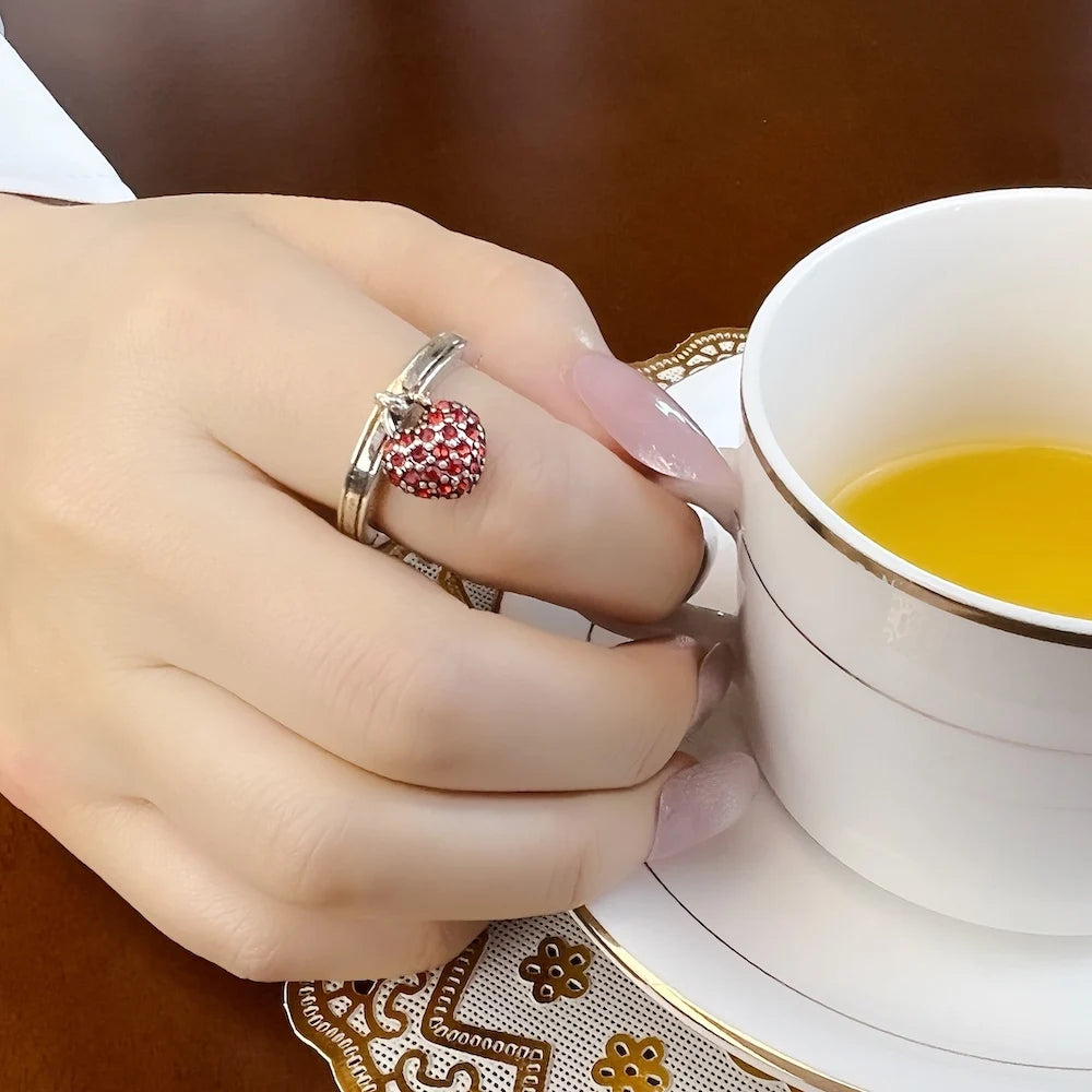 Damen-Ring Herz Pavé rot romantisch aus Sterlingsilber