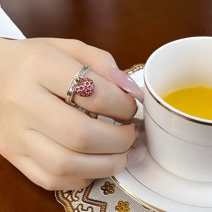 Damen-Ring Herz Pavé rot romantisch aus Sterlingsilber