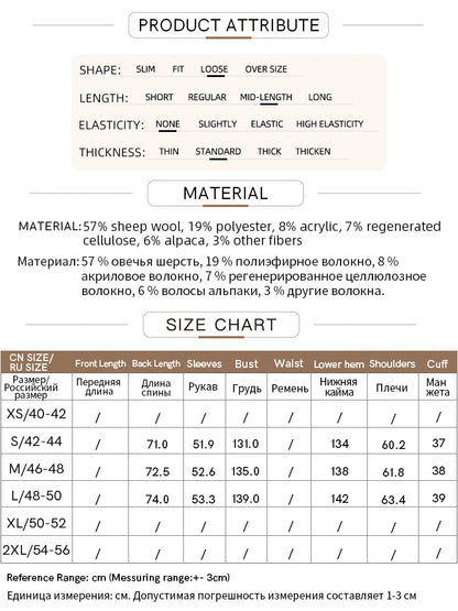 Damen Wollmantel im minimalistischen Design mit Gürtel und Taschen