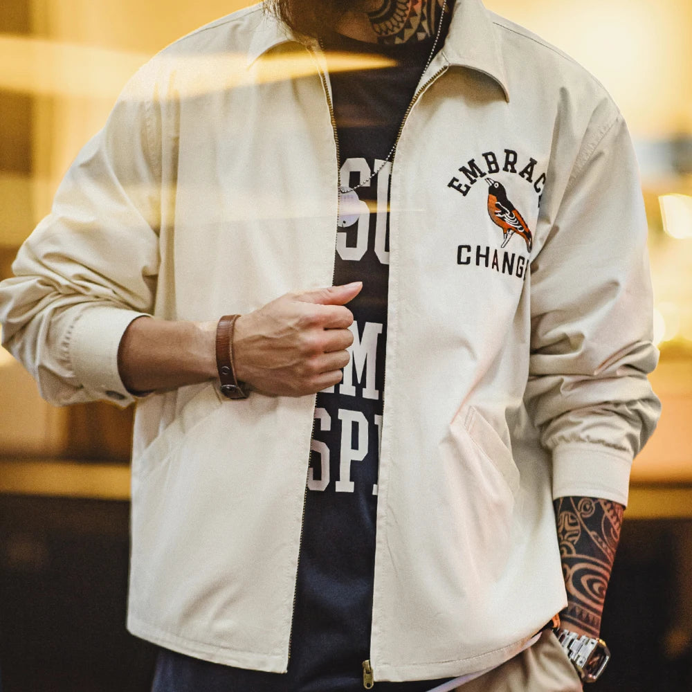 Herren Vintage-gestickte Coach-Jacke im lässigen Stil mit Reißverschluss