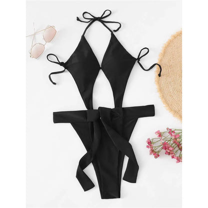 Damen Badeanzug Cut-Out Neckholder Trikini hoher Beinausschnitt Monokini gepolstert