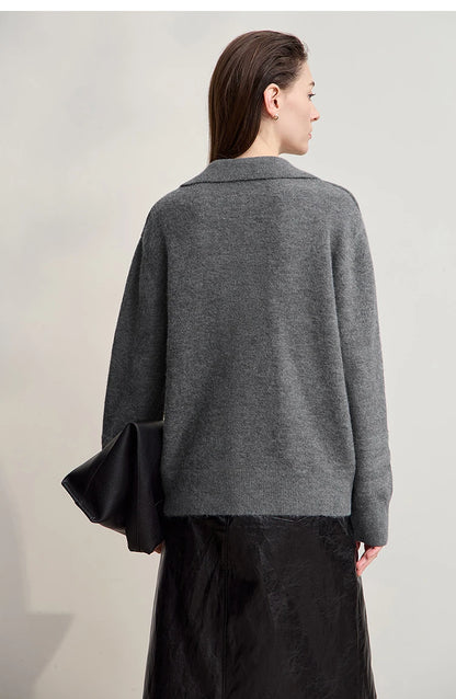 Damen V-Ausschnitt Pullover locker Raglan Wolle-Mix Pendler Herbst