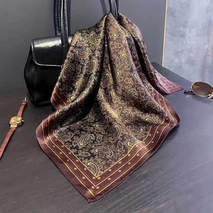 Damen Seidensatin Schal 53cm quadratisch Blumenprint Kopftuch Hijab Bandana H