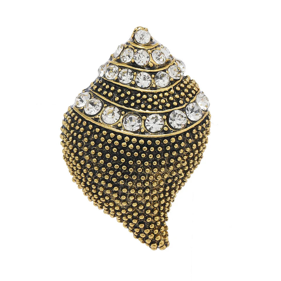 Brosche Muschel Emaille Strass Meeresmotiv Ozean Anstecknadel Damen