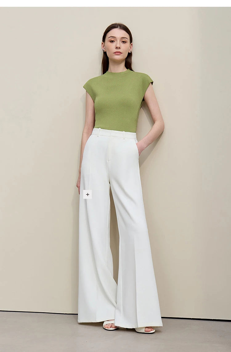 Grünes Damen-Stricktop aus Strick mit kurzen Ärmeln und asymmetrischem Saum