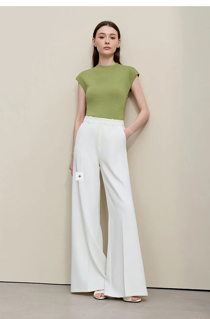 Grünes Damen-Stricktop aus Strick mit kurzen Ärmeln und asymmetrischem Saum