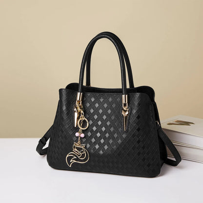 Damen Schultertasche aus echtem Leder im Karomuster mit Reißverschluss