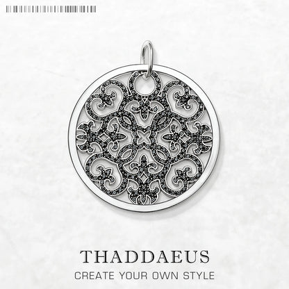 Damen-Charm-Anhänger Arabesque Disc Ornament Pavé Vintage aus Sterlingsilber