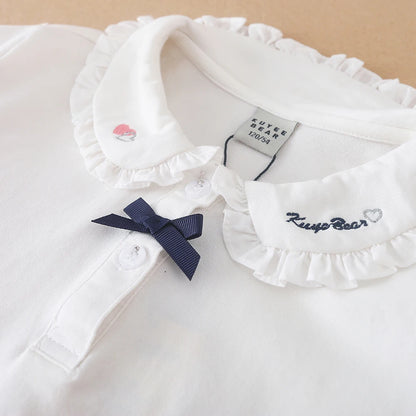 Mädchen Hemd Schuluniform für Kinder Frühling Herbst Langarm Polos hirt Kinder drehen Kolloar Top