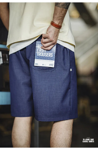 Herren Shorts im Retro-Stil aus gewaschenem Denim mit elastischem Bund und Kordelzug