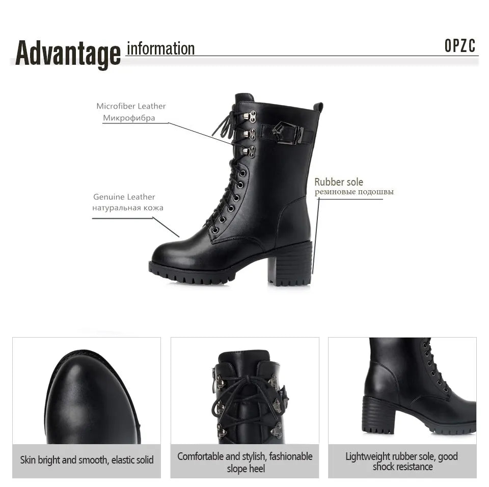 Schwarze Schnür-Bikerstiefel mit dicker Sohle und Blockabsatz, mit Schnallenriemen