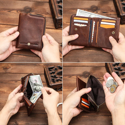 Herren Echtleder Geldbörse Bifold Vintage Senior Reißverschluss Luxus Kartenhalter Geldclip