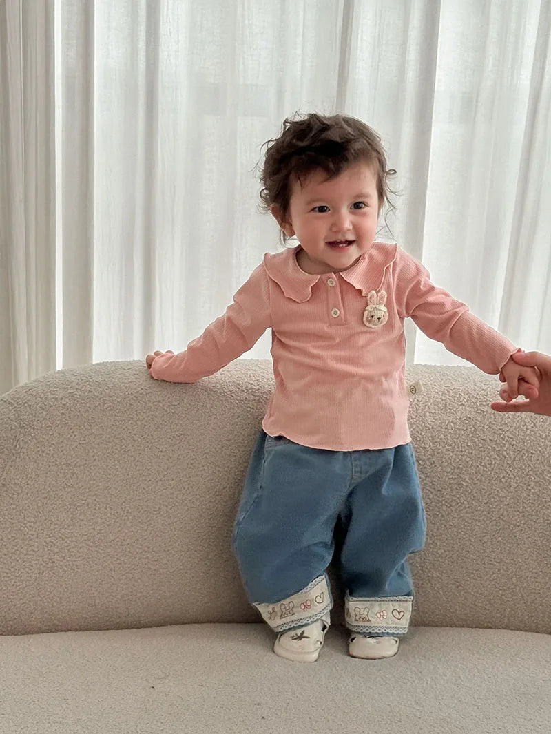 Mädchen Hemd mit süßem 3D Bunny und Kragen für Kinder von 9M bis 5T