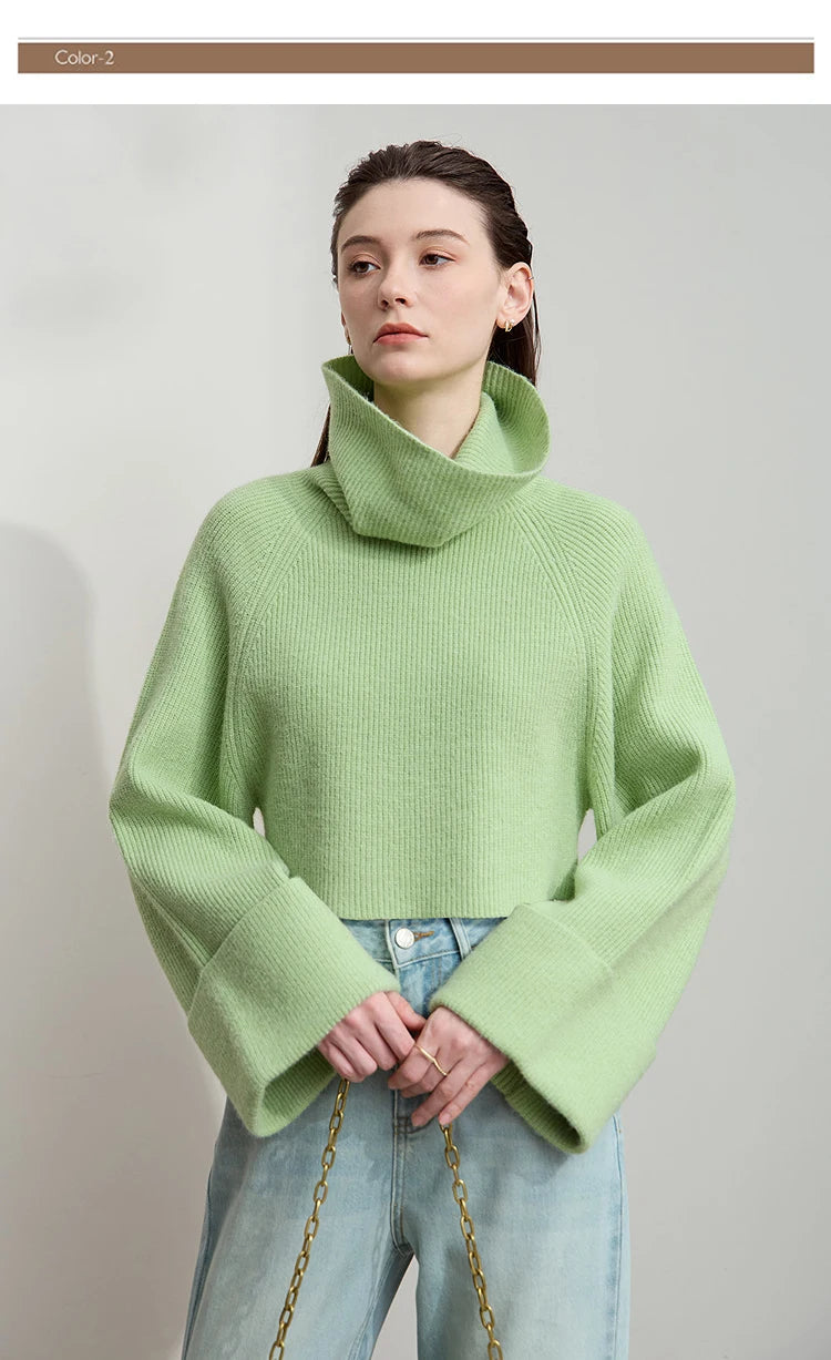 Damen-Rollkragenpullover kurz locker Raglanärmel Herbst-Winter