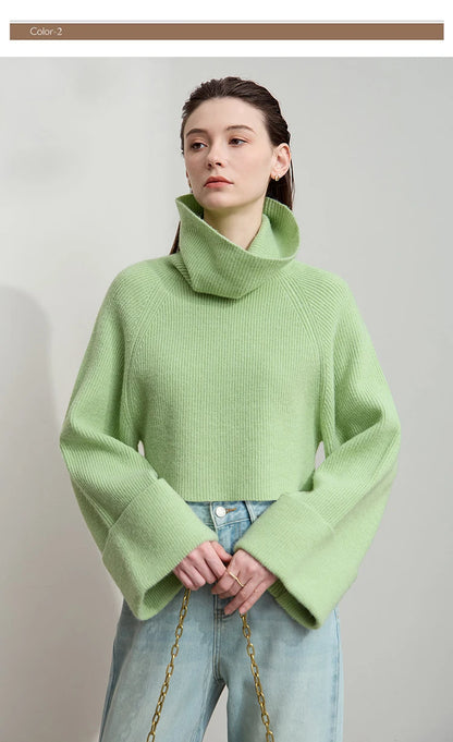 Damen-Rollkragenpullover kurz locker Raglanärmel Herbst-Winter